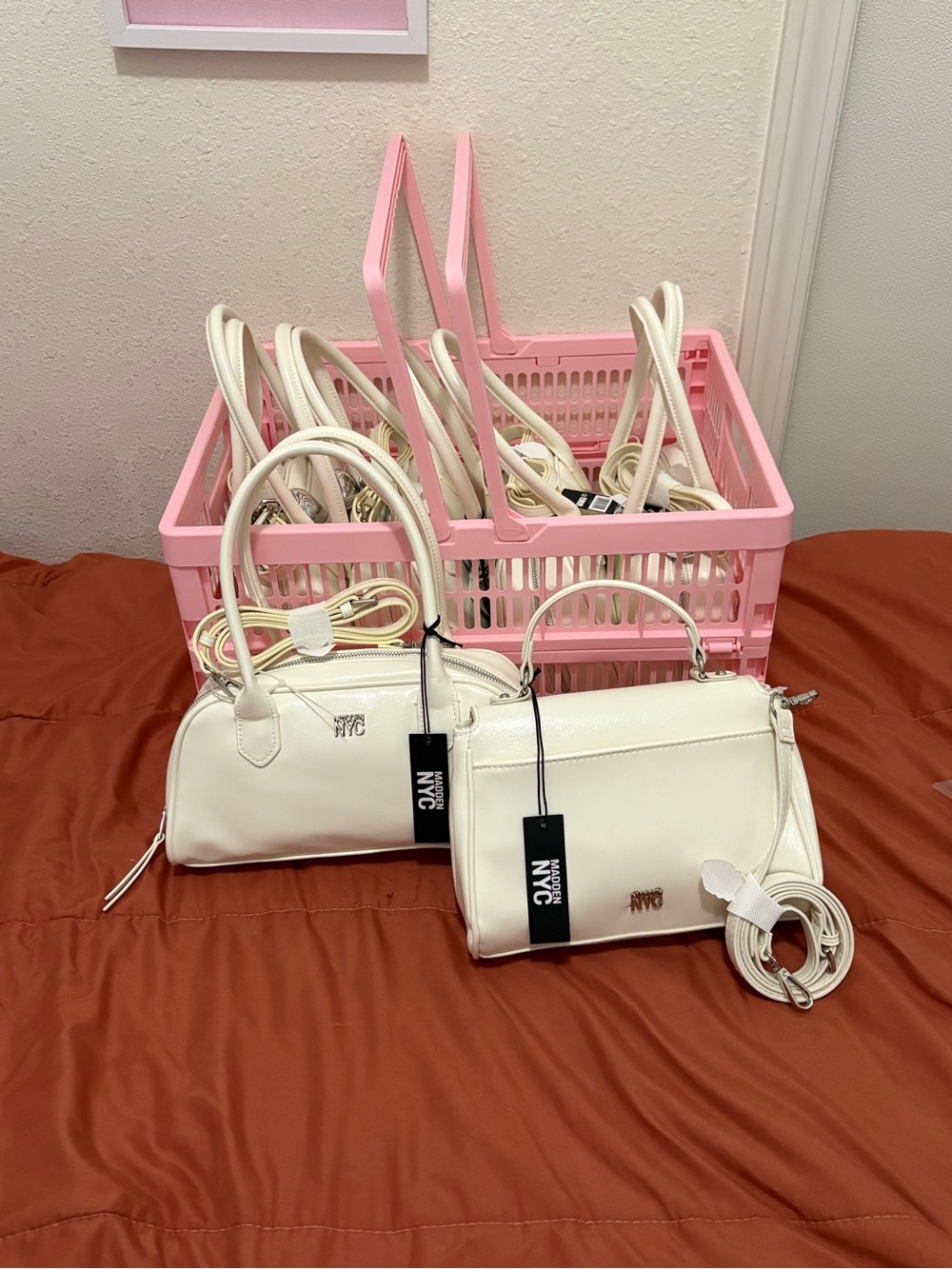 NYC Cream Structured Shoulder Satchel with Top Handle
